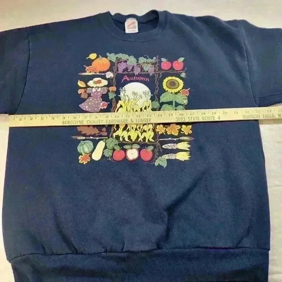 Vtg Jerzees Sweatshirt Womens XL Autumn Scarecrow Pumpkins Grandmacore 90s USA - Picture 7 of 12